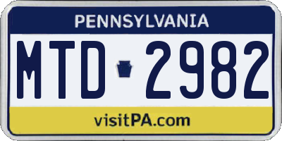 PA license plate MTD2982