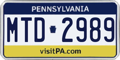 PA license plate MTD2989