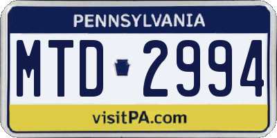 PA license plate MTD2994