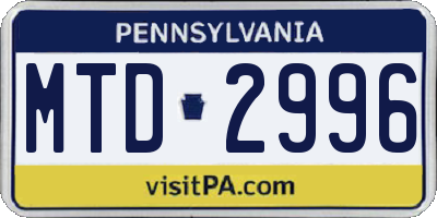 PA license plate MTD2996