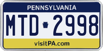 PA license plate MTD2998