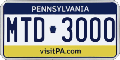 PA license plate MTD3000