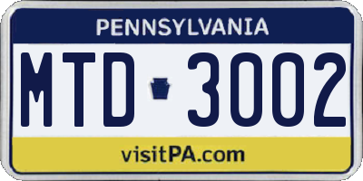 PA license plate MTD3002