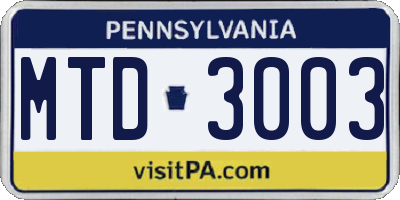 PA license plate MTD3003