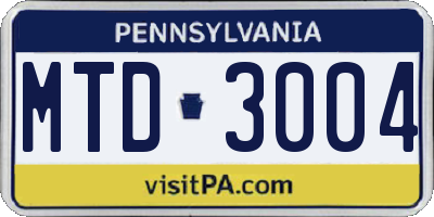 PA license plate MTD3004
