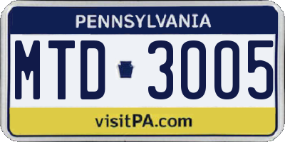 PA license plate MTD3005