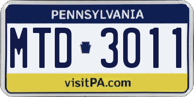 PA license plate MTD3011