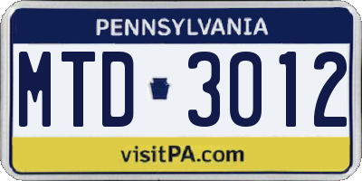 PA license plate MTD3012