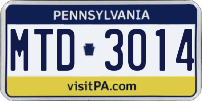 PA license plate MTD3014