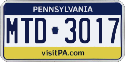 PA license plate MTD3017
