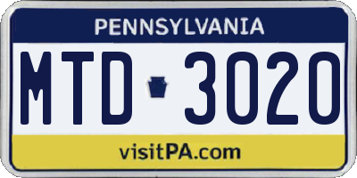 PA license plate MTD3020