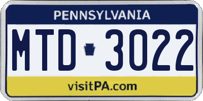 PA license plate MTD3022