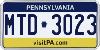 PA license plate MTD3023