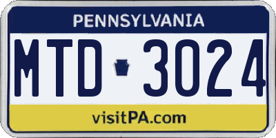 PA license plate MTD3024