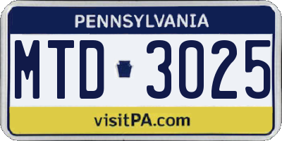 PA license plate MTD3025