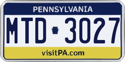 PA license plate MTD3027