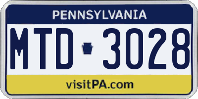 PA license plate MTD3028