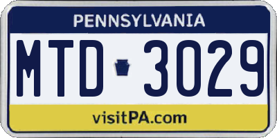 PA license plate MTD3029