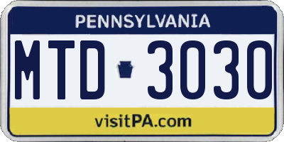 PA license plate MTD3030
