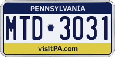 PA license plate MTD3031