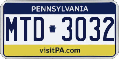 PA license plate MTD3032