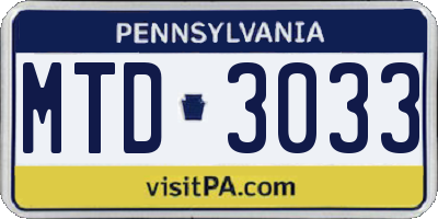 PA license plate MTD3033
