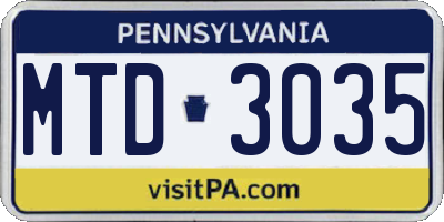 PA license plate MTD3035