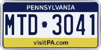 PA license plate MTD3041
