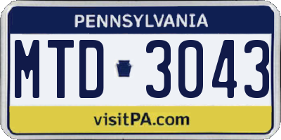 PA license plate MTD3043