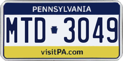 PA license plate MTD3049