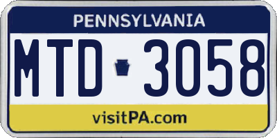 PA license plate MTD3058