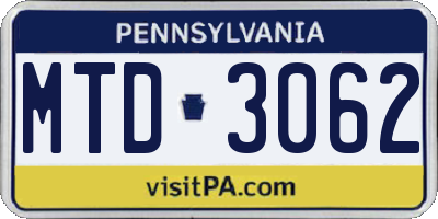 PA license plate MTD3062