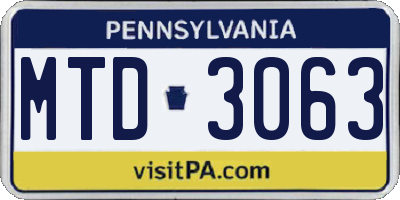 PA license plate MTD3063