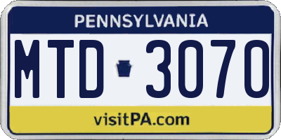 PA license plate MTD3070