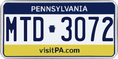 PA license plate MTD3072