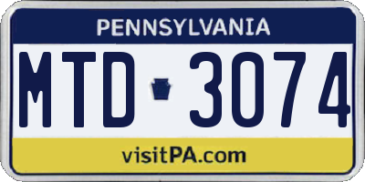 PA license plate MTD3074