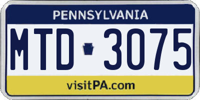 PA license plate MTD3075