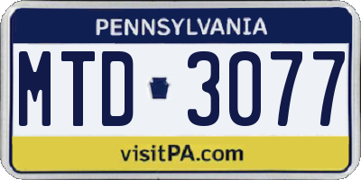 PA license plate MTD3077