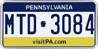 PA license plate MTD3084