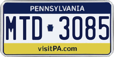 PA license plate MTD3085