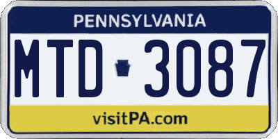 PA license plate MTD3087