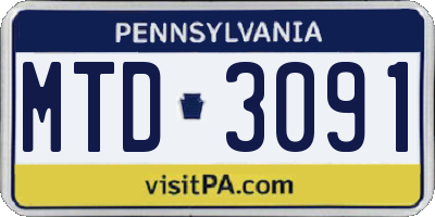PA license plate MTD3091