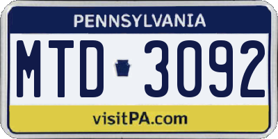 PA license plate MTD3092