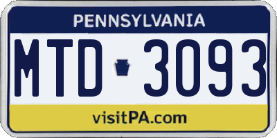 PA license plate MTD3093