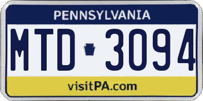 PA license plate MTD3094