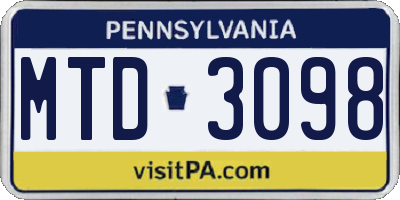 PA license plate MTD3098