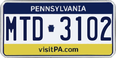 PA license plate MTD3102