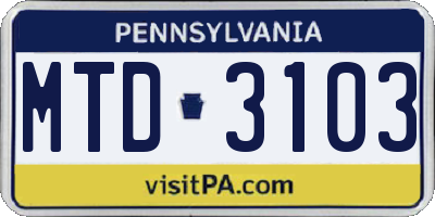 PA license plate MTD3103