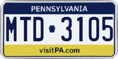 PA license plate MTD3105
