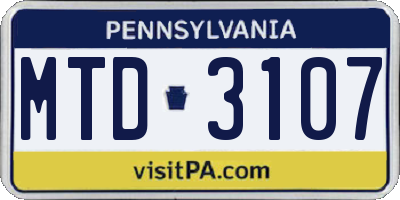 PA license plate MTD3107
